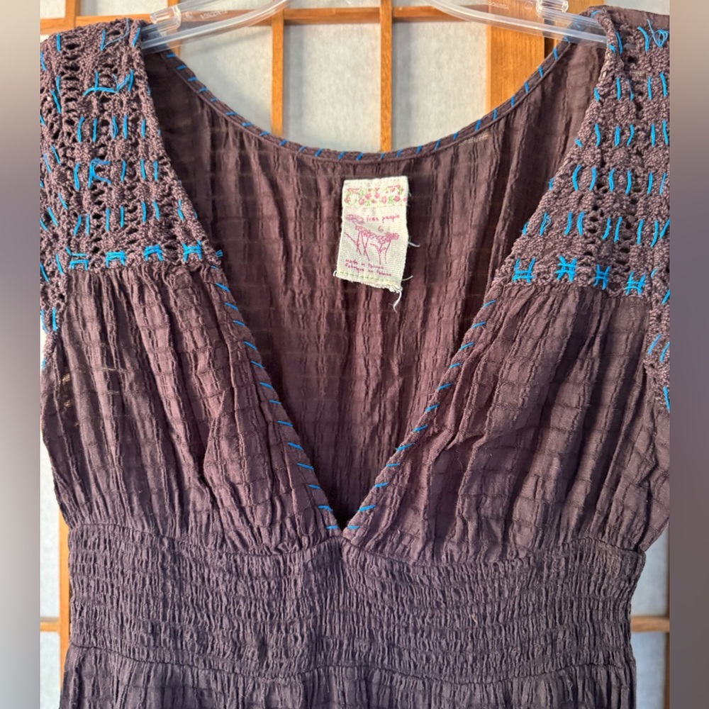 Free People Brown and Blue Midi Dress S